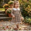 KWD03: Baby Girls Beige Tartan Dress With Lace Trim & Lining (0-4 years, Made in UK)